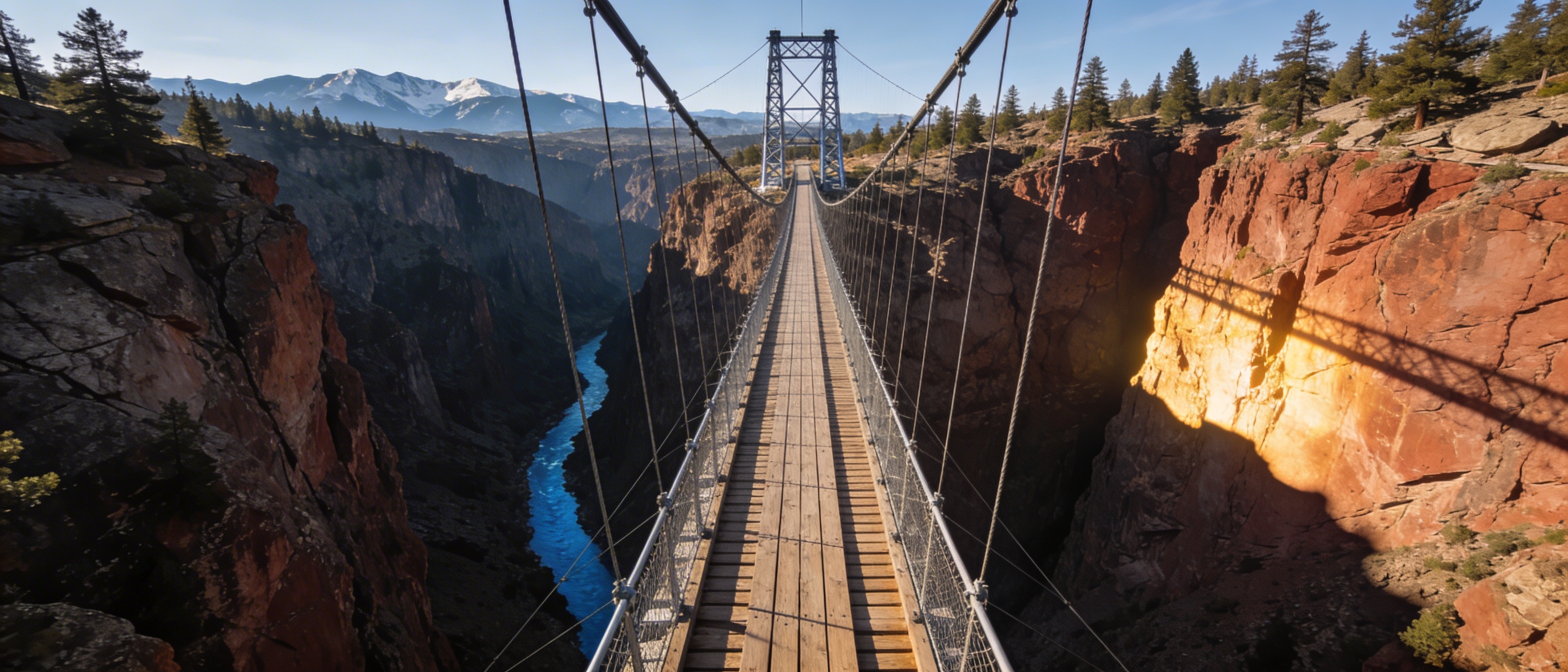 Мост Ройял-Гордж в Колорадо: подвесной мост на высоте 291 метр над каньоном